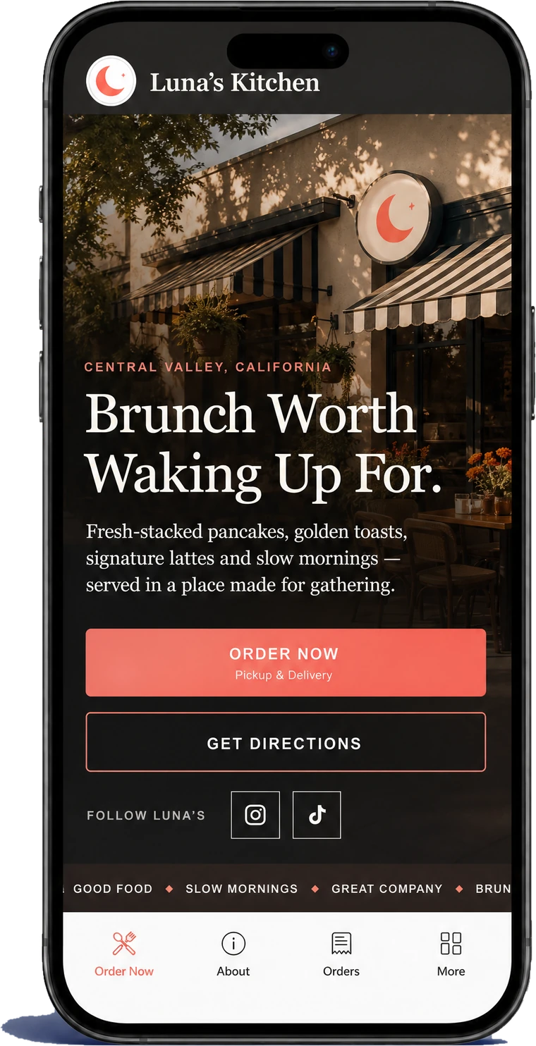 A TasteTrak restaurant website on a phone