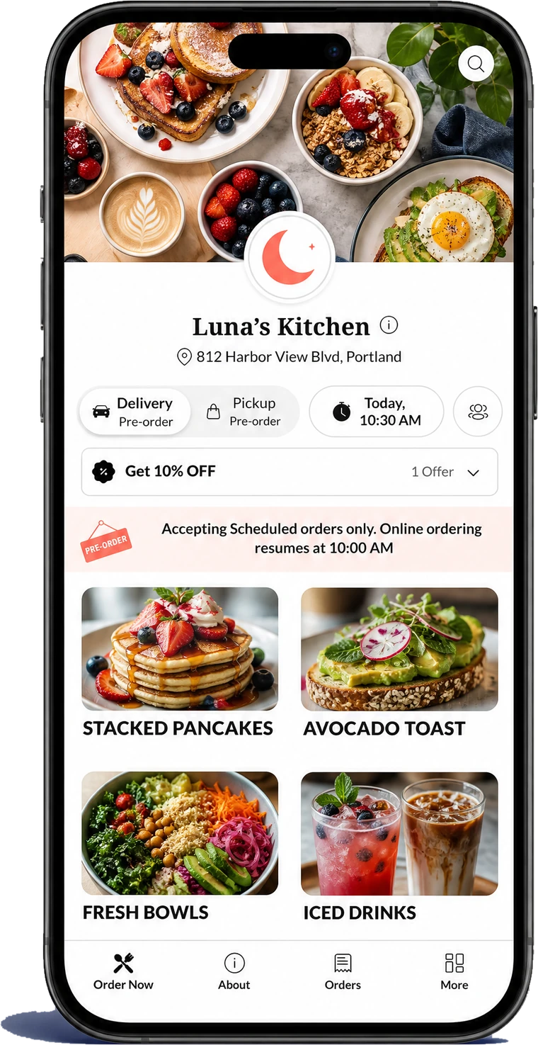 A TasteTrak ordering menu on a phone